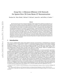 Swap-Net: A Memory-Efficient 2.5D Network for Sparse-View 3D Cone Beam
  CT Reconstruction