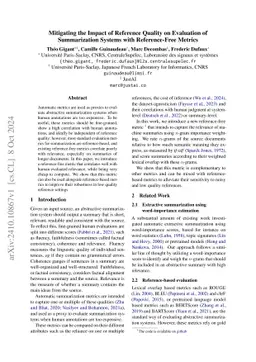 Mitigating the Impact of Reference Quality on Evaluation of
  Summarization Systems with Reference-Free Metrics