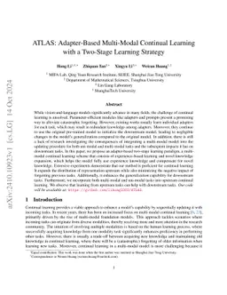 ATLAS: Adapter-Based Multi-Modal Continual Learning with a Two-Stage
  Learning Strategy