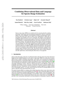 Combining Observational Data and Language for Species Range Estimation