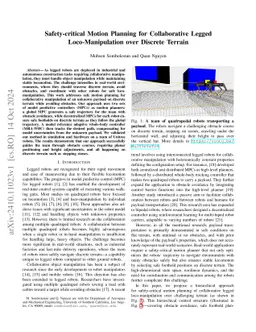 Safety-critical Motion Planning for Collaborative Legged
  Loco-Manipulation over Discrete Terrain