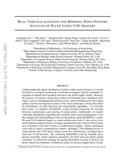Real-Time Localization and Bimodal Point Pattern Analysis of Palms Using
  UAV Imagery