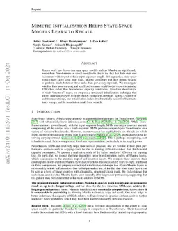 Mimetic Initialization Helps State Space Models Learn to Recall