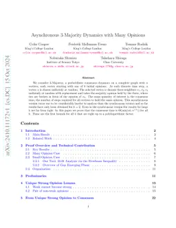 Asynchronous 3-Majority Dynamics with Many Opinions