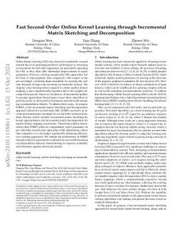 Fast Second-Order Online Kernel Learning through Incremental Matrix Sketching and Decomposition