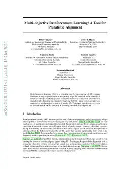 Multi-objective Reinforcement Learning: A Tool for Pluralistic Alignment