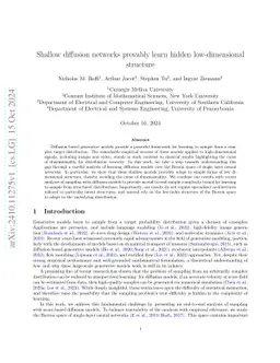 Shallow diffusion networks provably learn hidden low-dimensional
  structure