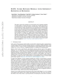 RATE: Causal Explainability of Reward Models with Imperfect Counterfactuals