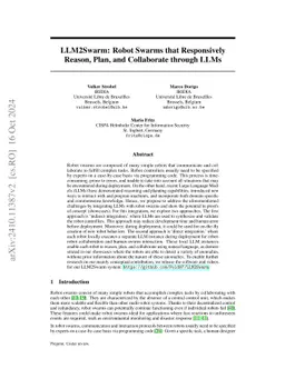 LLM2Swarm: Robot Swarms that Responsively Reason, Plan, and Collaborate
  through LLMs