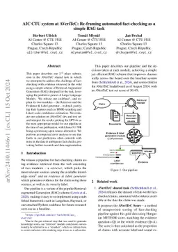 AIC CTU system at AVeriTeC: Re-framing automated fact-checking as a
  simple RAG task