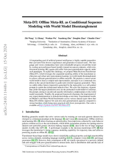 Meta-DT: Offline Meta-RL as Conditional Sequence Modeling with World
  Model Disentanglement