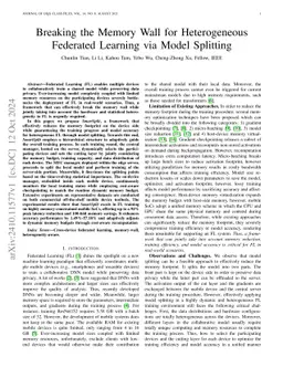 Breaking the Memory Wall for Heterogeneous Federated Learning via Model
  Splitting