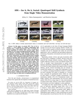 SDS -- See it, Do it, Sorted: Quadruped Skill Synthesis from Single Video Demonstration
