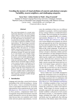 Unveiling the Mystery of Visual Attributes of Concrete and Abstract
  Concepts: Variability, Nearest Neighbors, and Challenging Categories