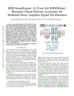 DPD-NeuralEngine: A 22-nm 6.6-TOPS/W/mm$^2$ Recurrent Neural Network Accelerator for Wideband Power Amplifier Digital Pre-Distortion