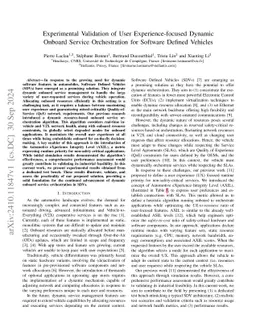 Experimental Validation of User Experience-focused Dynamic Onboard
  Service Orchestration for Software Defined Vehicles