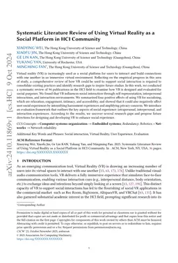 Systematic Literature Review of Using Virtual Reality as a Social
  Platform in HCI Community