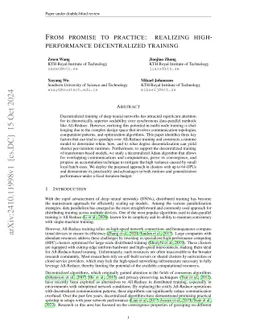 From promise to practice: realizing high-performance decentralized
  training