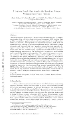 A Learning Search Algorithm for the Restricted Longest Common
  Subsequence Problem
