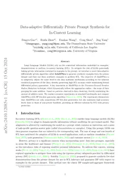 Data-adaptive Differentially Private Prompt Synthesis for In-Context Learning