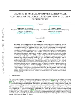 Learning to rumble: Automated elephant call classification, detection
  and endpointing using deep architectures