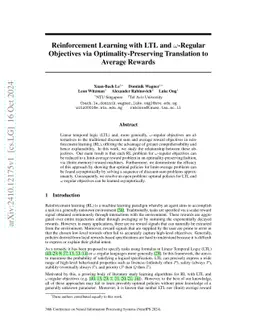 Reinforcement Learning with LTL and $ω$-Regular Objectives via
  Optimality-Preserving Translation to Average Rewards