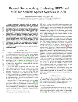 Beyond Oversmoothing: Evaluating DDPM and MSE for Scalable Speech
  Synthesis in ASR