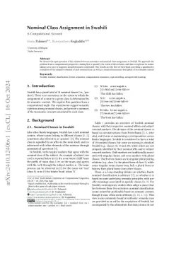 Nominal Class Assignment in Swahili: A Computational Account