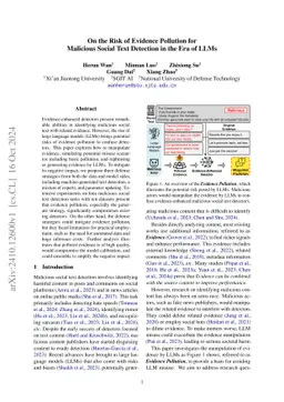 On the Risk of Evidence Pollution for Malicious Social Text Detection in the Era of LLMs