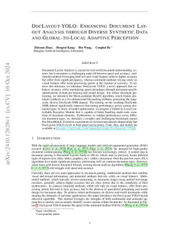 DocLayout-YOLO: Enhancing Document Layout Analysis through Diverse
  Synthetic Data and Global-to-Local Adaptive Perception