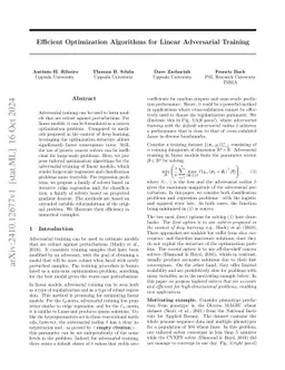 Efficient Optimization Algorithms for Linear Adversarial Training