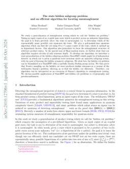 The state hidden subgroup problem and an efficient algorithm for
  locating unentanglement