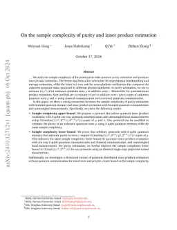 On the sample complexity of purity and inner product estimation