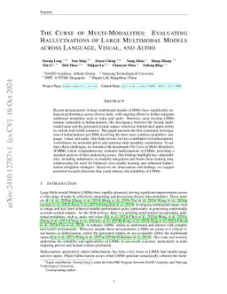 The Curse of Multi-Modalities: Evaluating Hallucinations of Large
  Multimodal Models across Language, Visual, and Audio