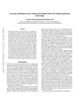 Accurate and Regret-aware Numerical Problem Solver for Tabular Question Answering