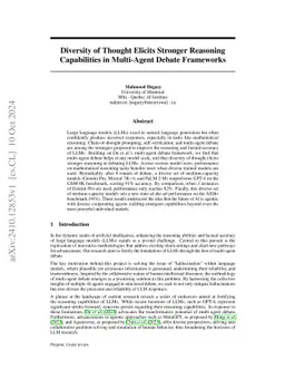 Diversity of Thought Elicits Stronger Reasoning Capabilities in Multi-Agent Debate Frameworks