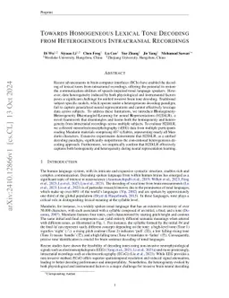 Towards Homogeneous Lexical Tone Decoding from Heterogeneous Intracranial Recordings
