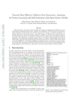 Towards More Effective Table-to-Text Generation: Assessing In-Context
  Learning and Self-Evaluation with Open-Source Models