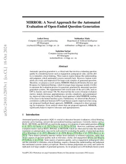 MIRROR: A Novel Approach for the Automated Evaluation of Open-Ended Question Generation
