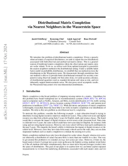 Distributional Matrix Completion via Nearest Neighbors in the Wasserstein Space