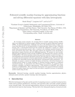 Federated scientific machine learning for approximating functions and
  solving differential equations with data heterogeneity