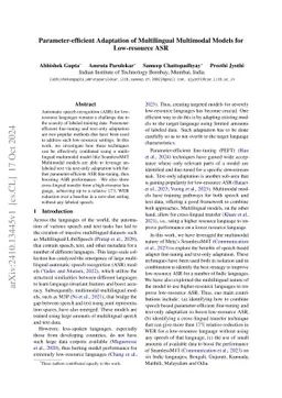 Parameter-efficient Adaptation of Multilingual Multimodal Models for
  Low-resource ASR