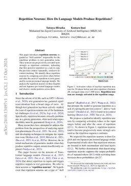 Repetition Neurons: How Do Language Models Produce Repetitions?