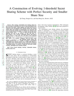 A Construction of Evolving $3$-threshold Secret Sharing Scheme with
  Perfect Security and Smaller Share Size