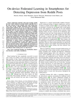 On-device Federated Learning in Smartphones for Detecting Depression from Reddit Posts
