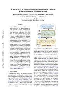 MIRAGE-Bench: Automatic Multilingual Benchmark Arena for Retrieval-Augmented Generation Systems