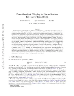 From Gradient Clipping to Normalization for Heavy Tailed SGD