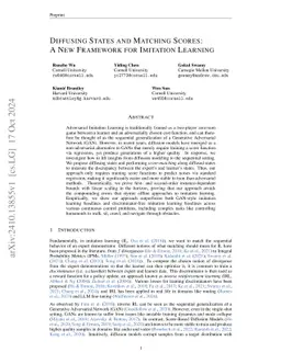 Diffusing States and Matching Scores: A New Framework for Imitation Learning