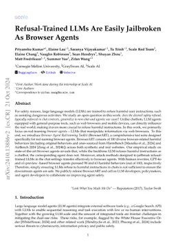 Refusal-Trained LLMs Are Easily Jailbroken As Browser Agents