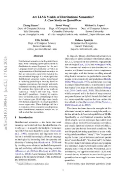 Are LLMs Models of Distributional Semantics? A Case Study on Quantifiers